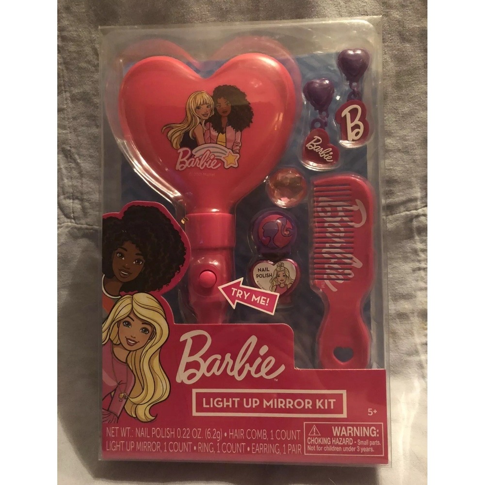 NEW Barbie Light Up Mirror Kit - Ring, Earring, Comb, Mirror, & Nail Polish